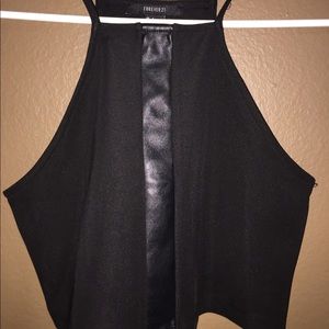 Black crop top with leather strip down the middle